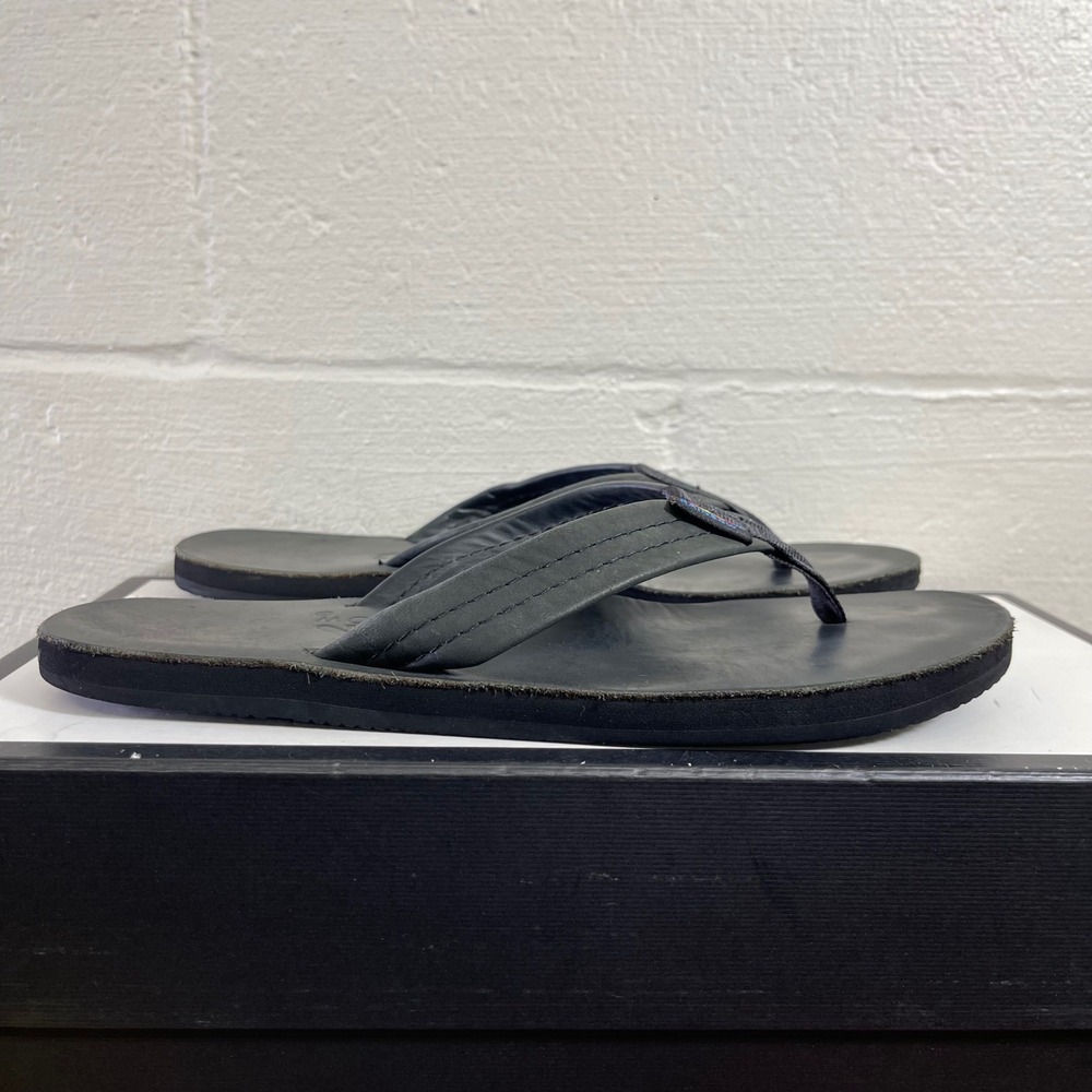 Rainbow Single Layer Sandals Black Premier Leather Slip On Women's Size 9 US
